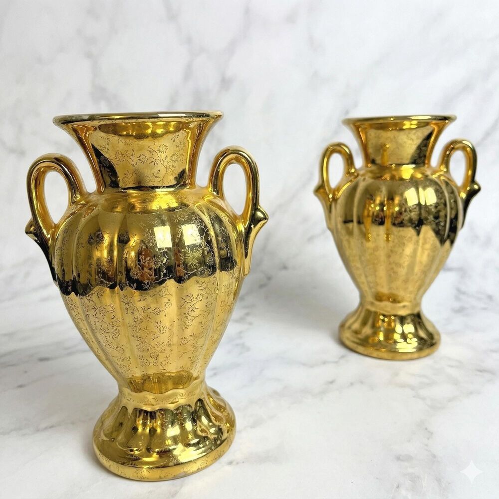 Vintage Pearl China Co. Gold Urn Vases (Set of 2) – Hollywood Regency Style
